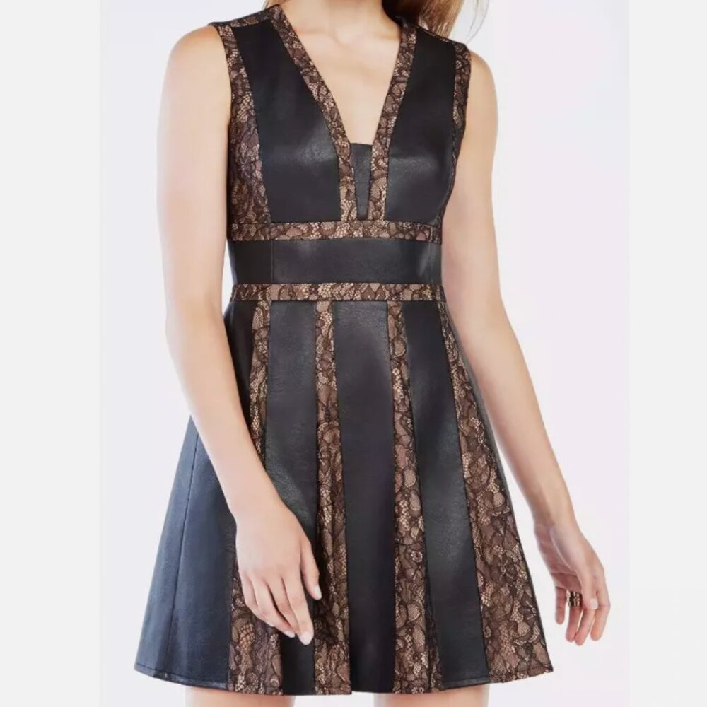 BCBG MaxAzria Faux Leather Lace A-Line Dress (6)